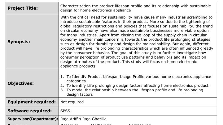 characterization the product lifespan profile