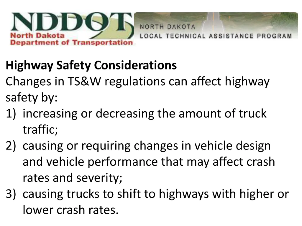 highway safety considerations changes