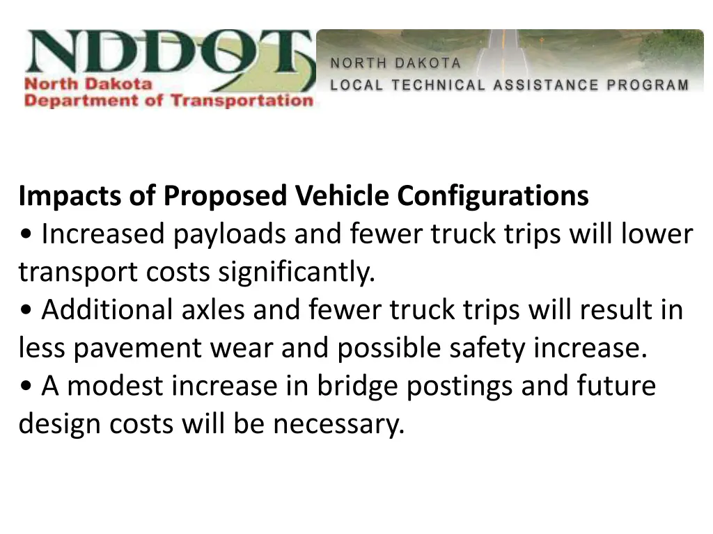 impacts of proposed vehicle configurations