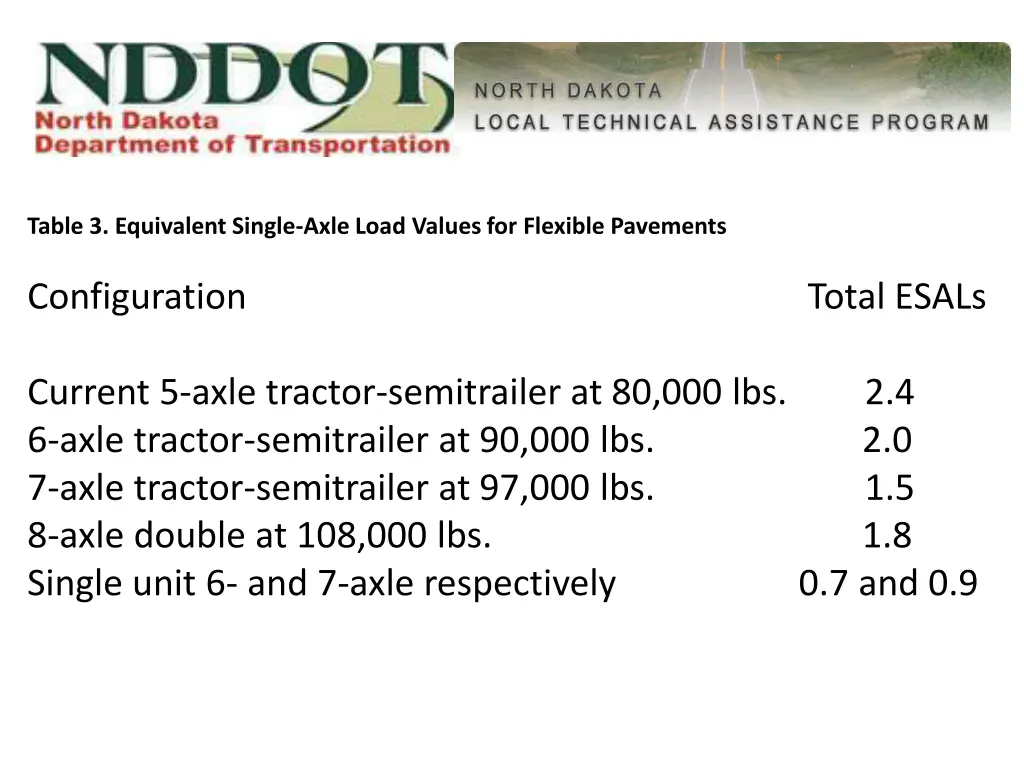 table 3 equivalent single axle load values