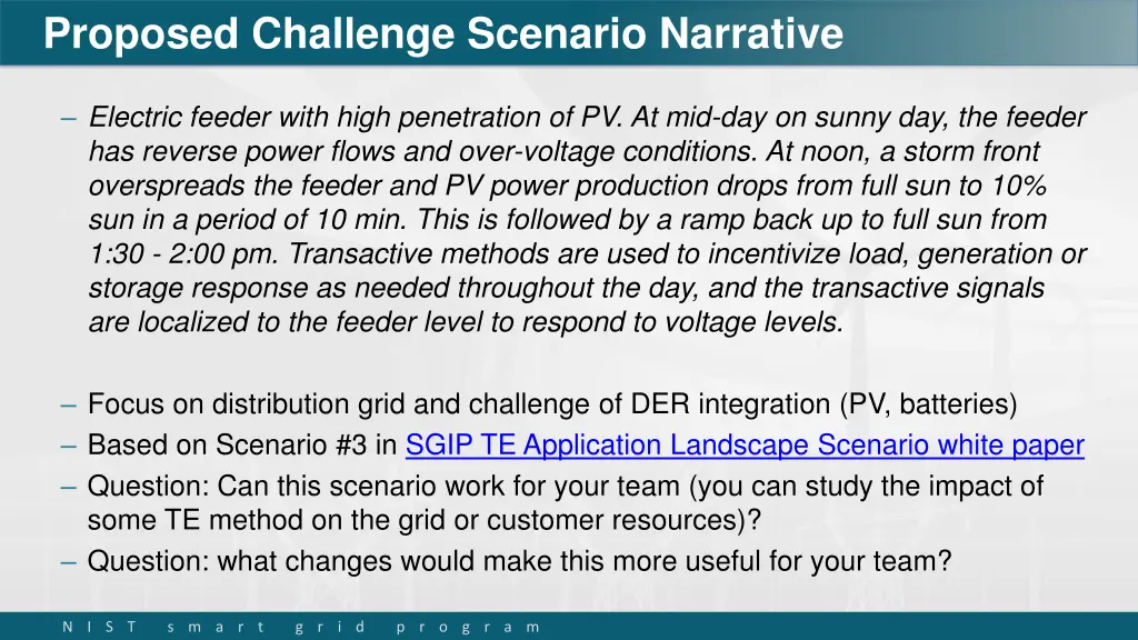 proposed challenge scenario narrative