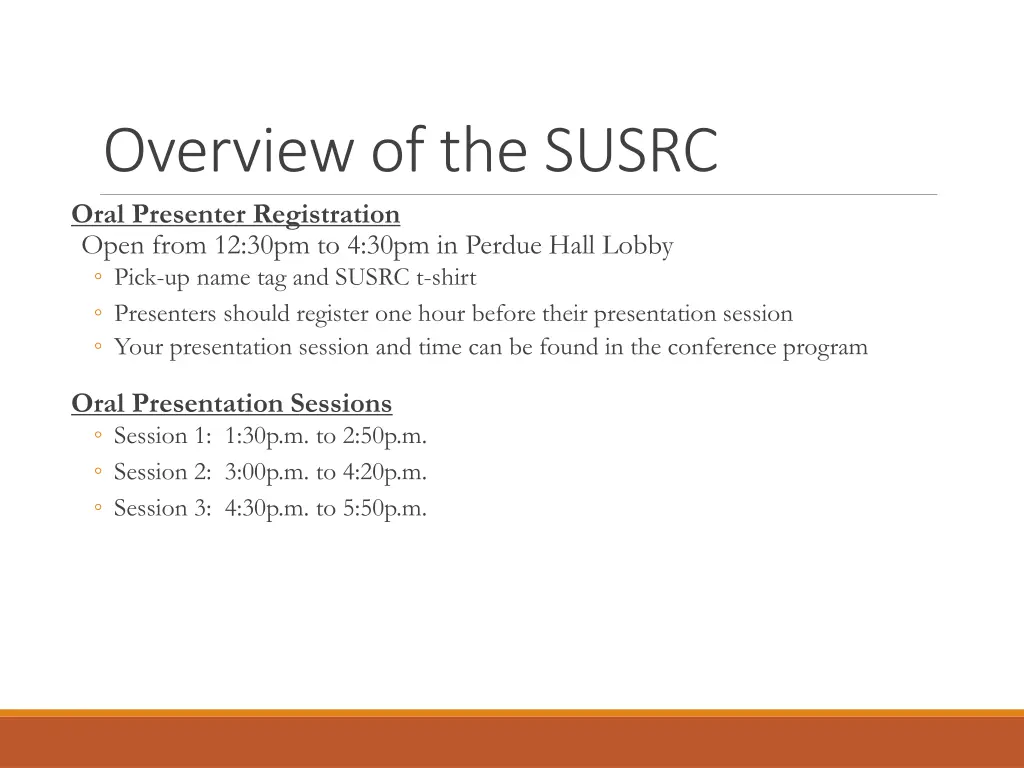 overview of the susrc oral presenter registration