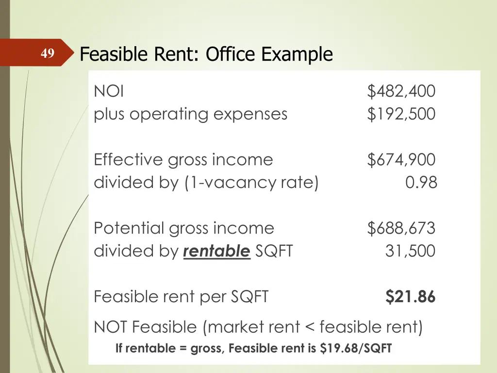 feasible rent office example 2