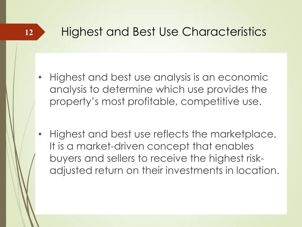 highest and best use characteristics