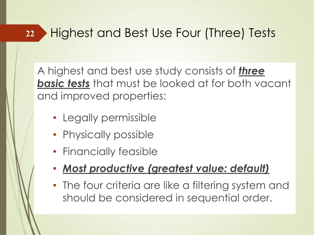 highest and best use four three tests