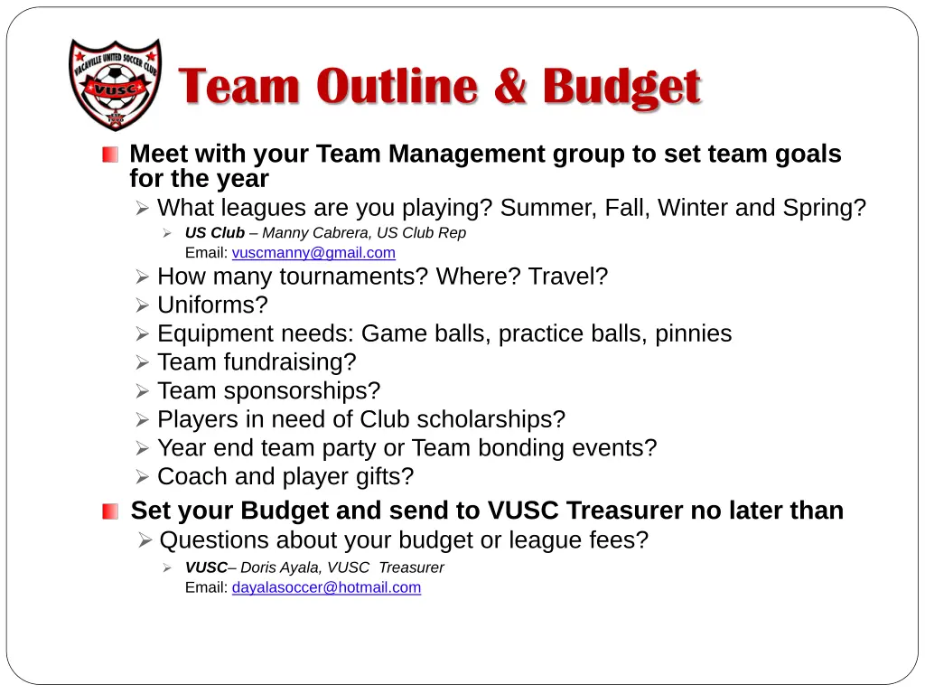 team outline budget