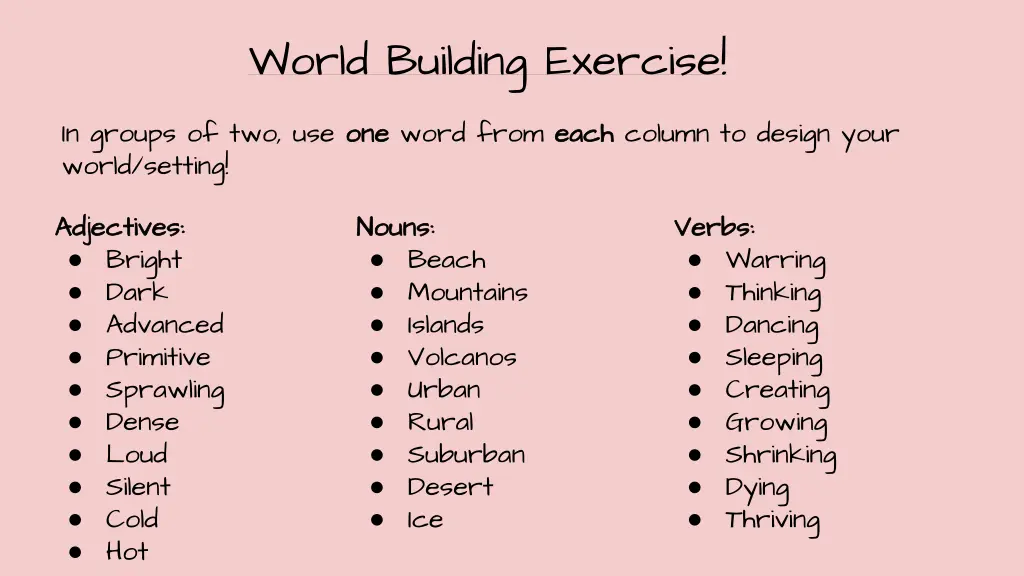 world building exercise