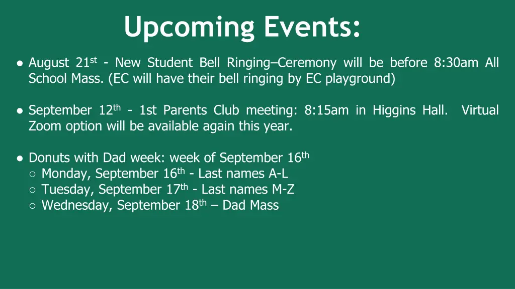 upcoming events