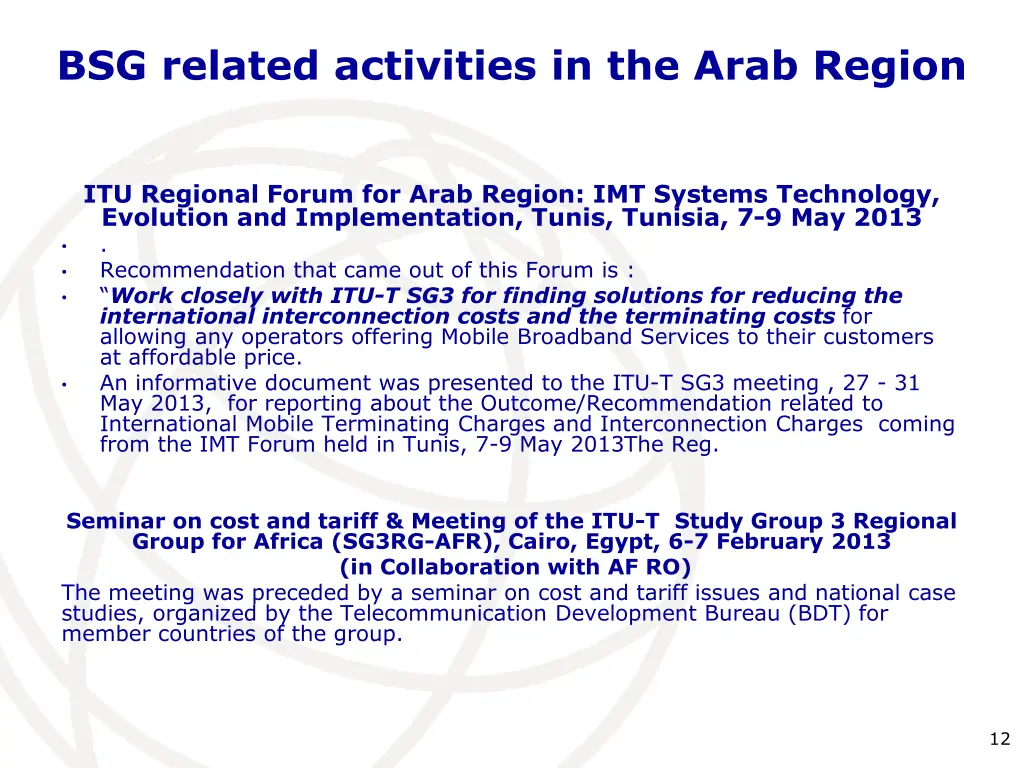 bsg related activities in the arab region