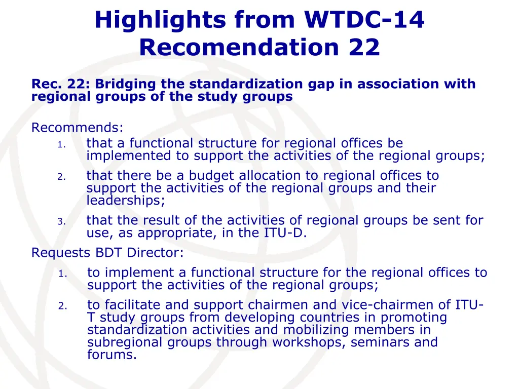 highlights from wtdc 14 recomendation 22