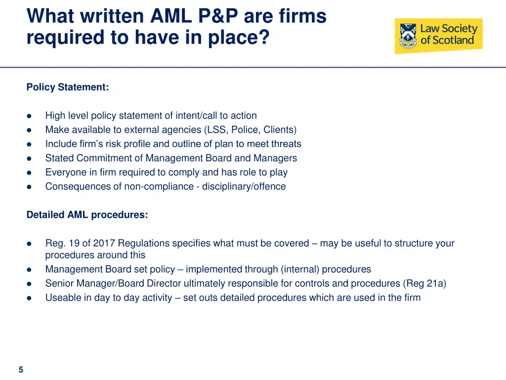 what written aml p p are firms required to have