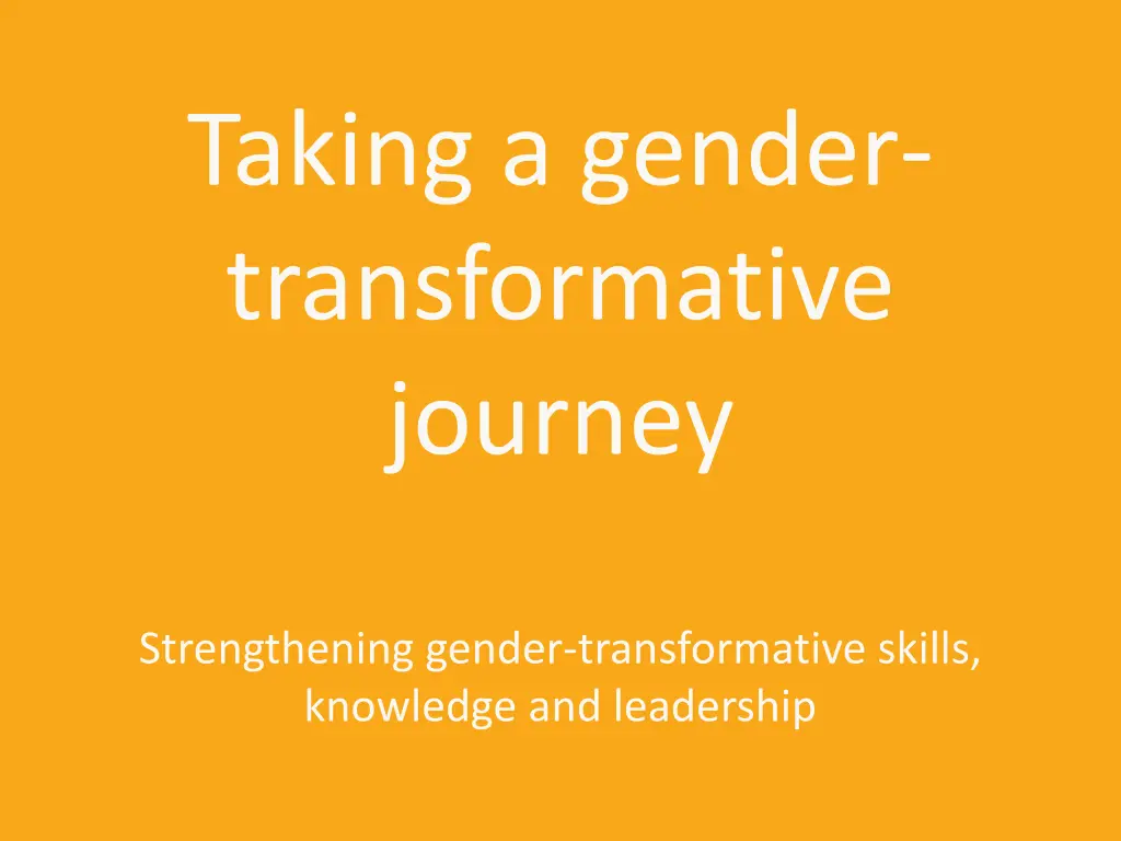 taking a gender transformative journey