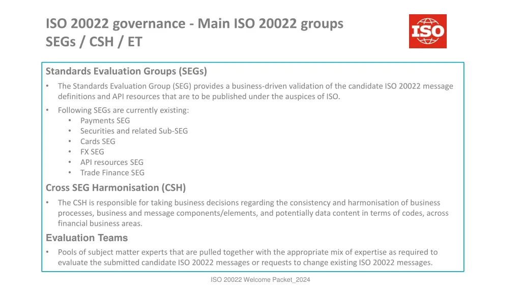 iso 20022 governance main iso 20022 groups segs