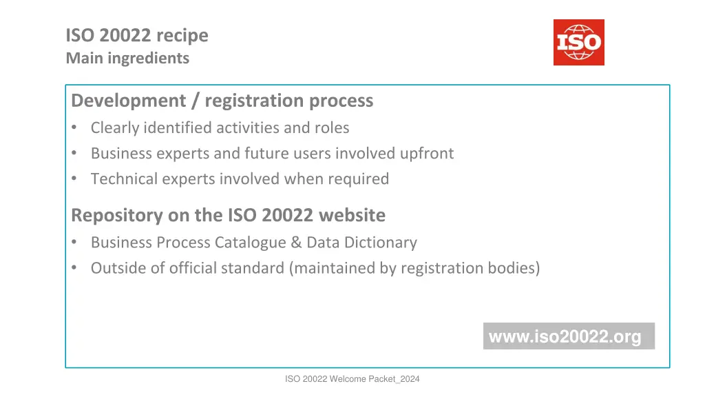 iso 20022 recipe main ingredients