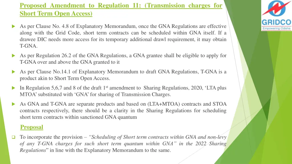 proposed amendment to regulation 11 transmission