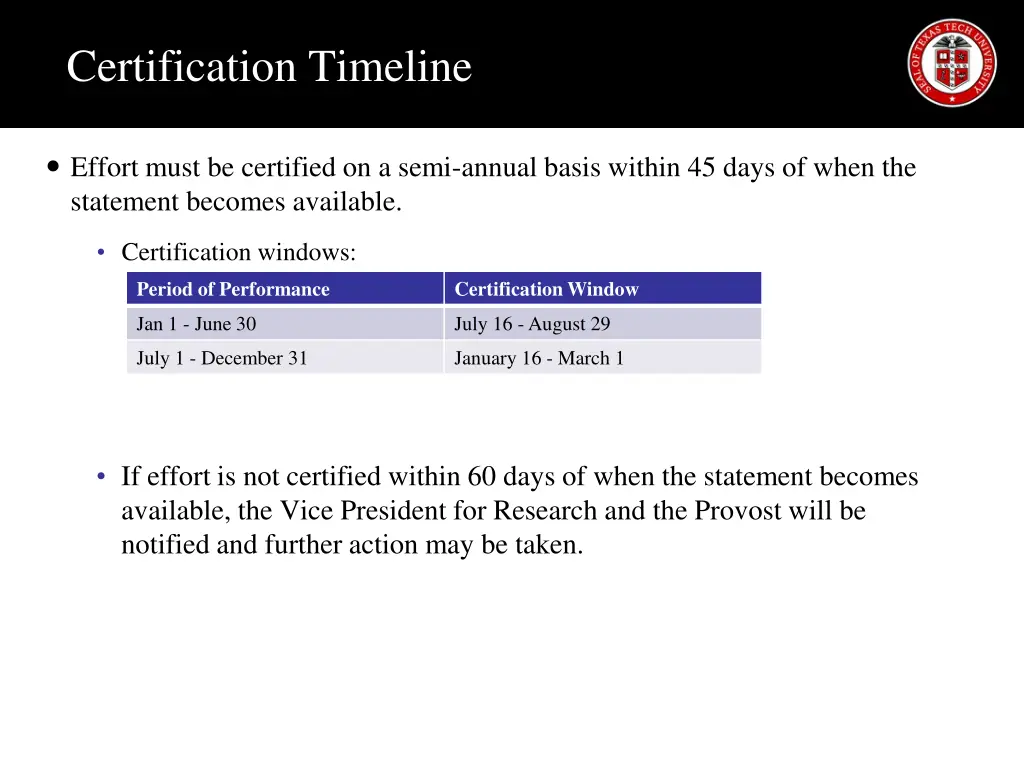 certification timeline