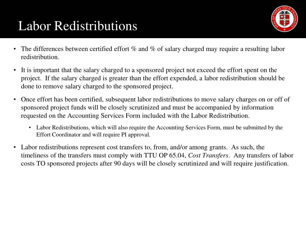 labor redistributions