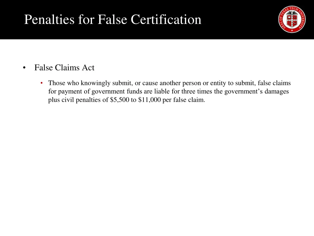 penalties for false certification