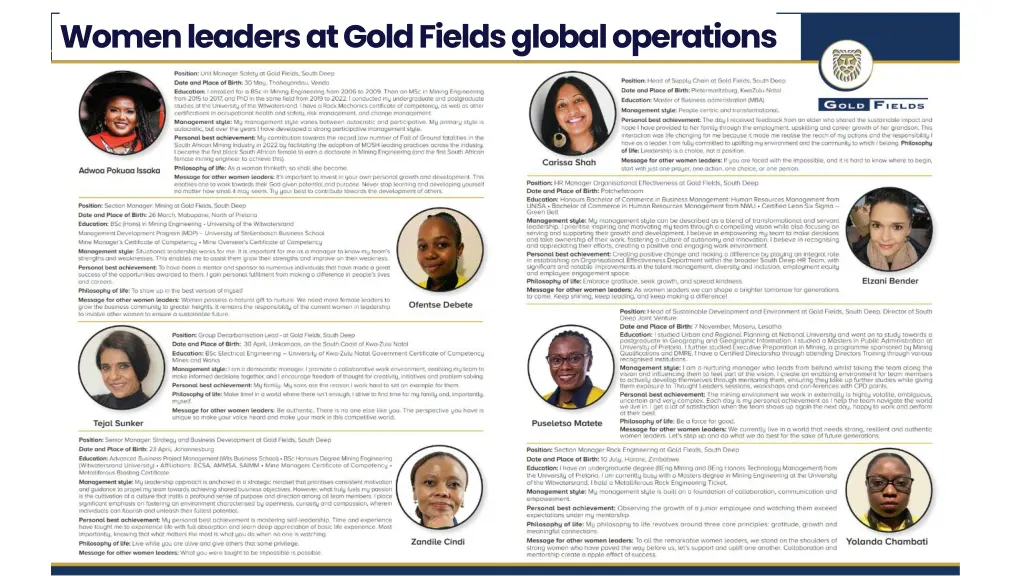 women leaders at gold fields global operations