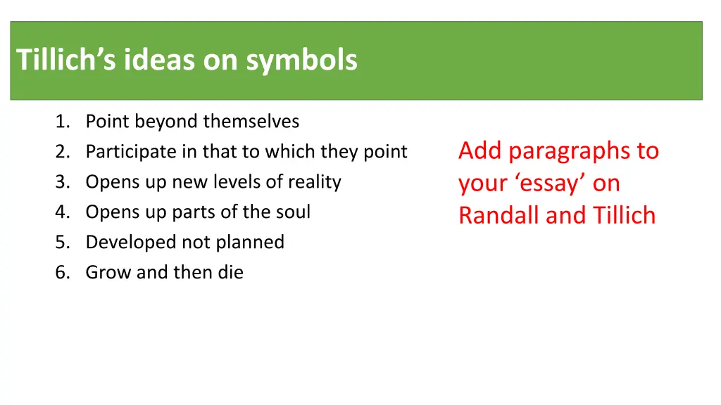 tillich s ideas on symbols 1