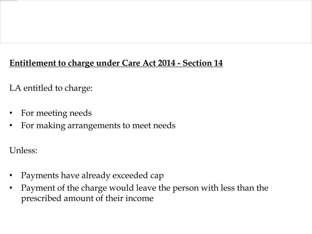 entitlement to charge under care act 2014 section