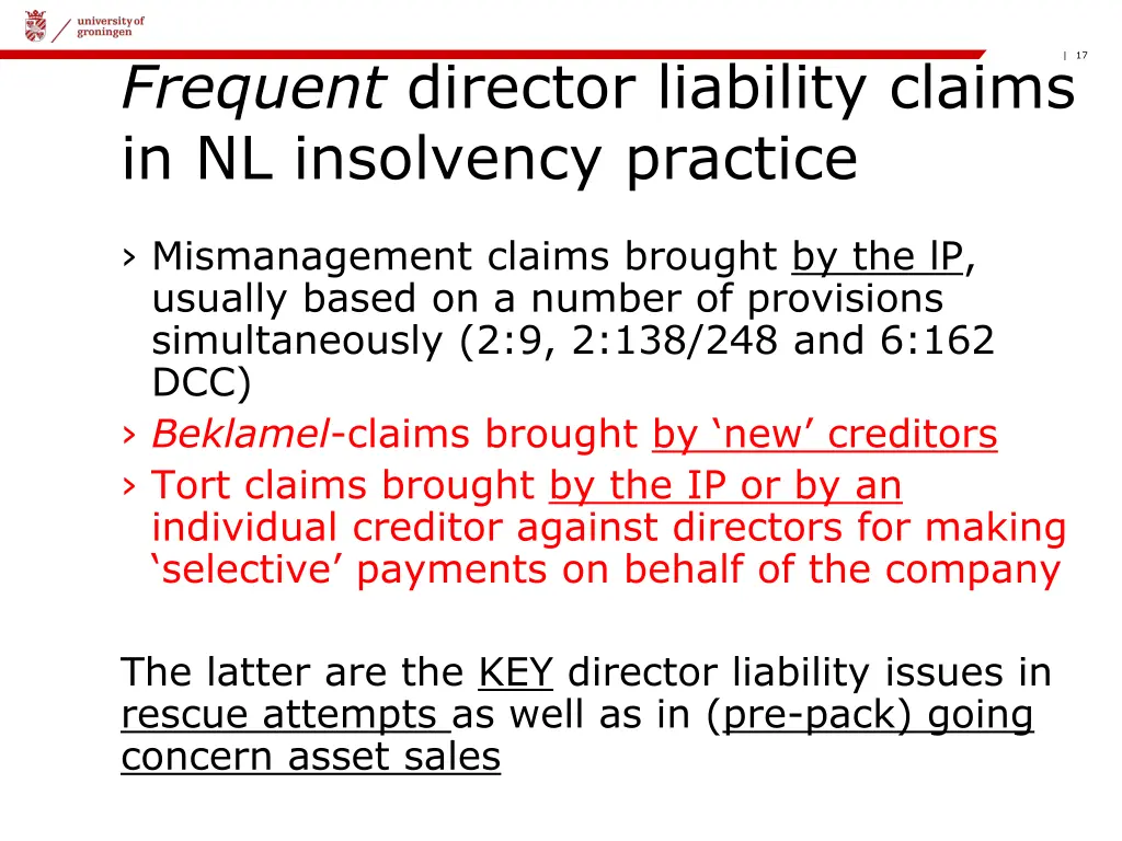 frequent director liability claims