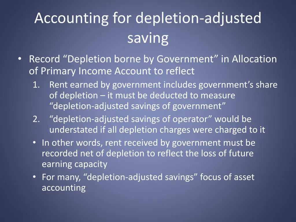 accounting for depletion adjusted saving record