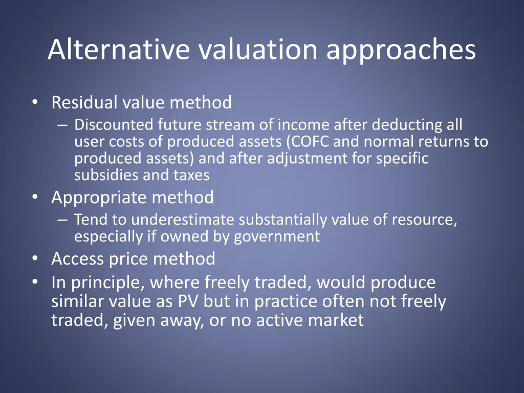 alternative valuation approaches