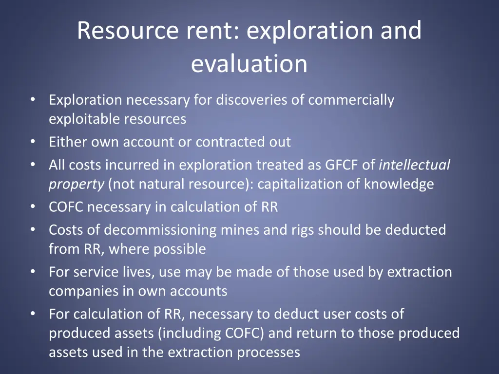 resource rent exploration and evaluation