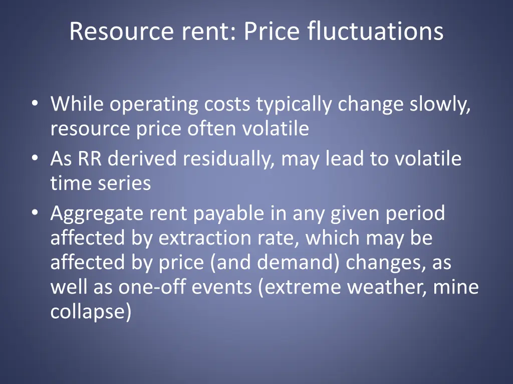 resource rent price fluctuations