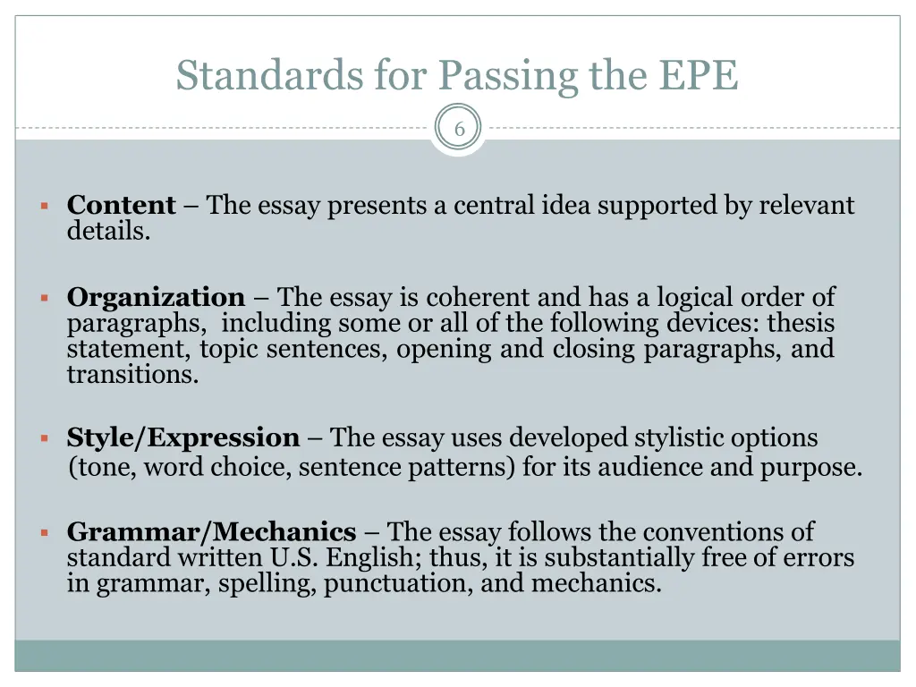 standards for passing the epe