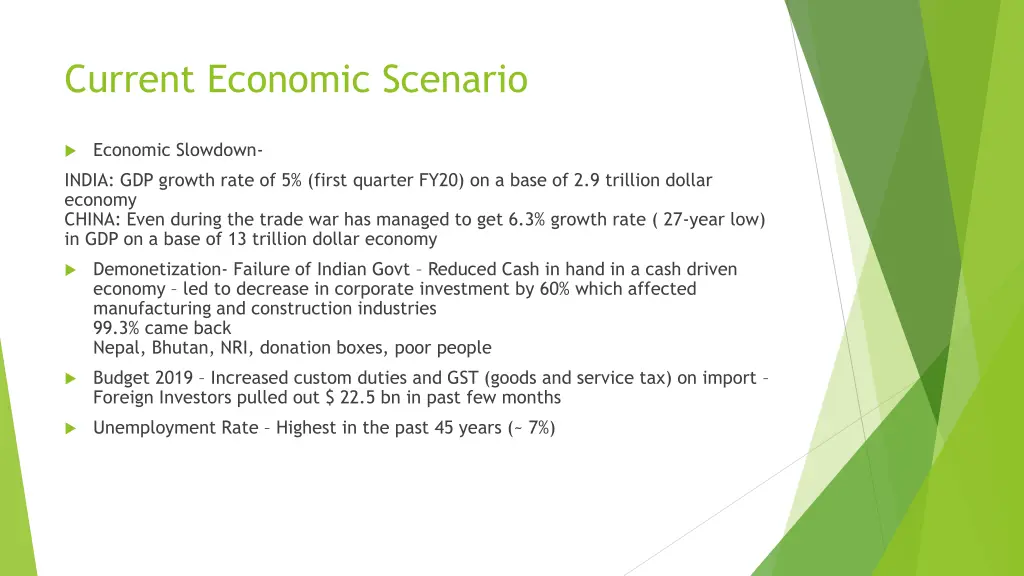 current economic scenario