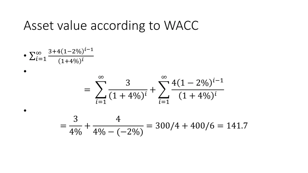 asset value according to wacc 3