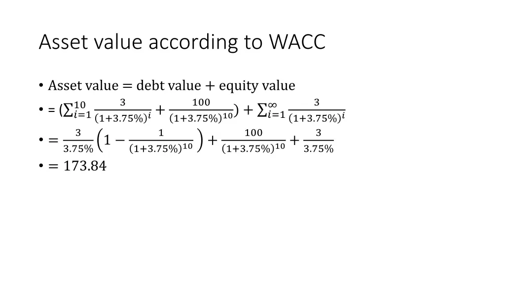 asset value according to wacc