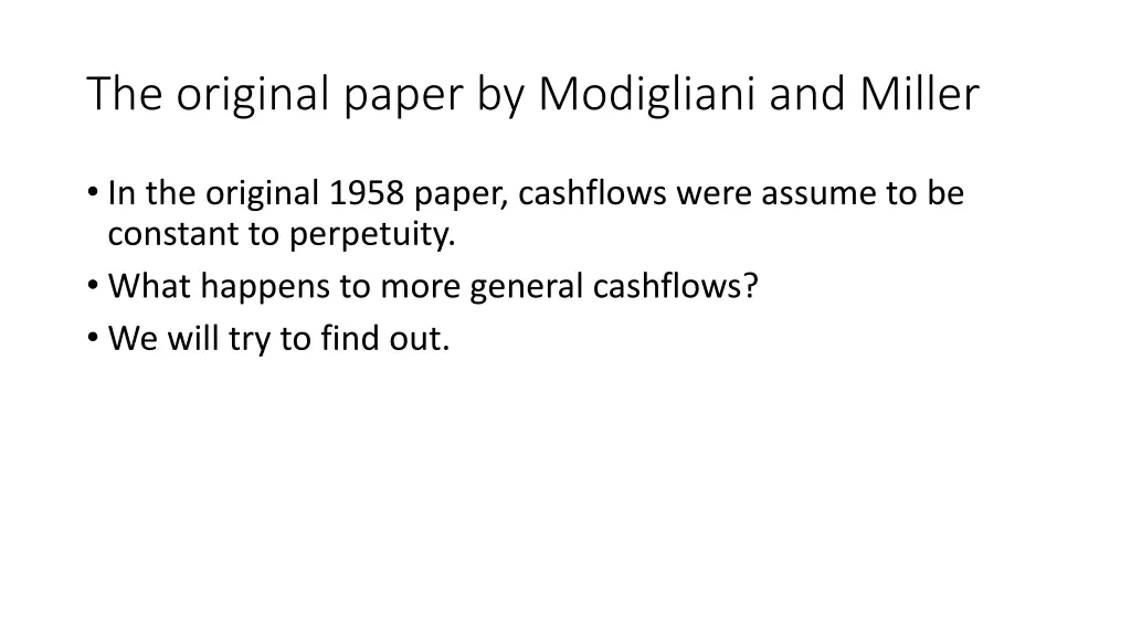 the original paper by modigliani and miller