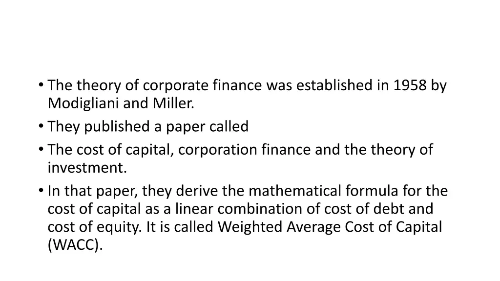 the theory of corporate finance was established