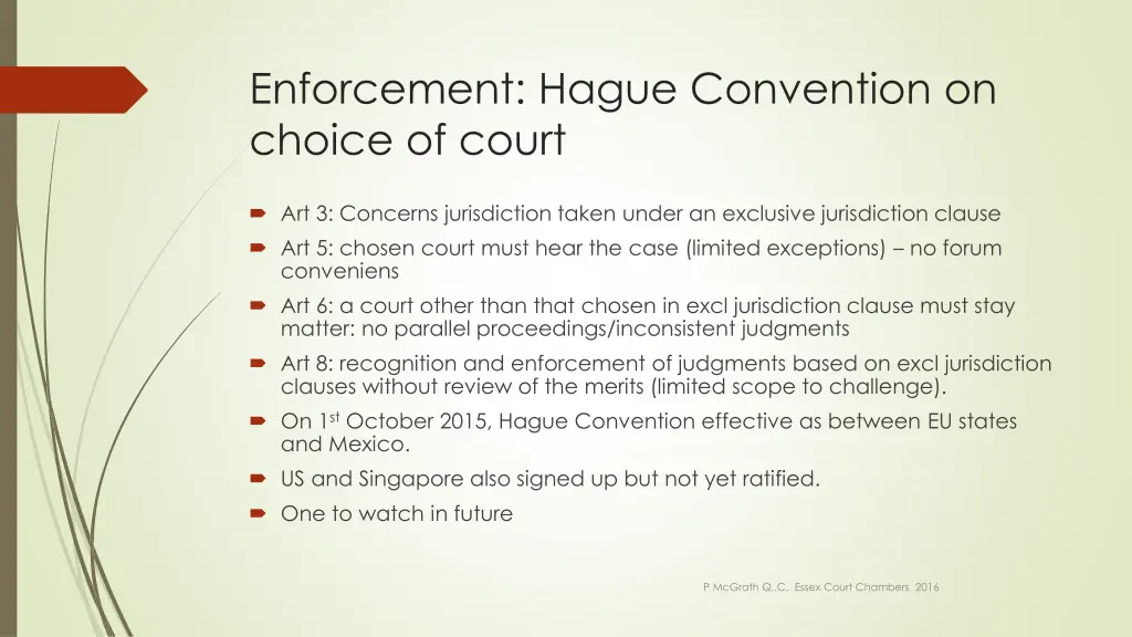 enforcement hague convention on choice of court