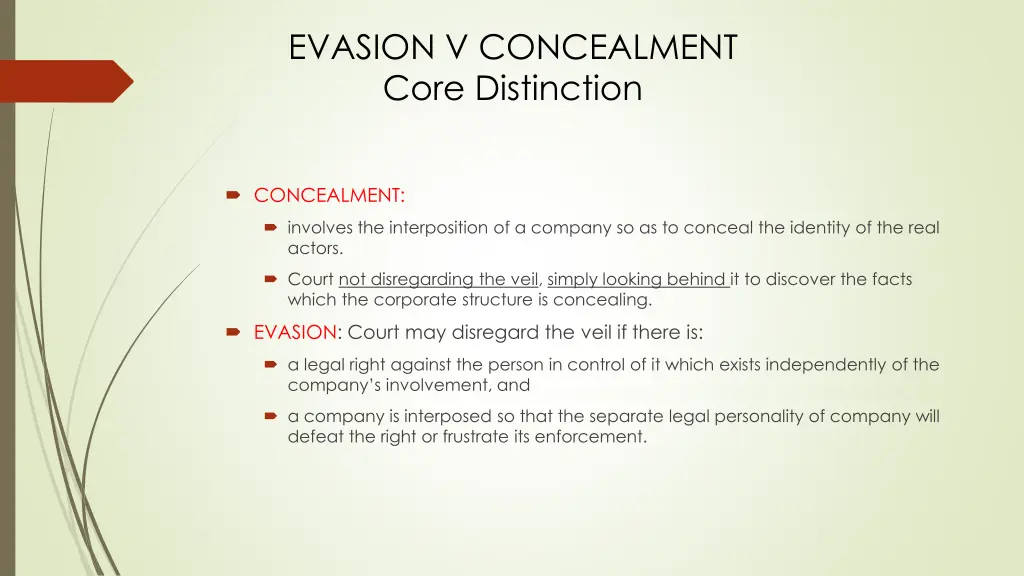 evasion v concealment core distinction