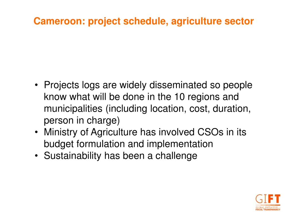 cameroon project schedule agriculture sector