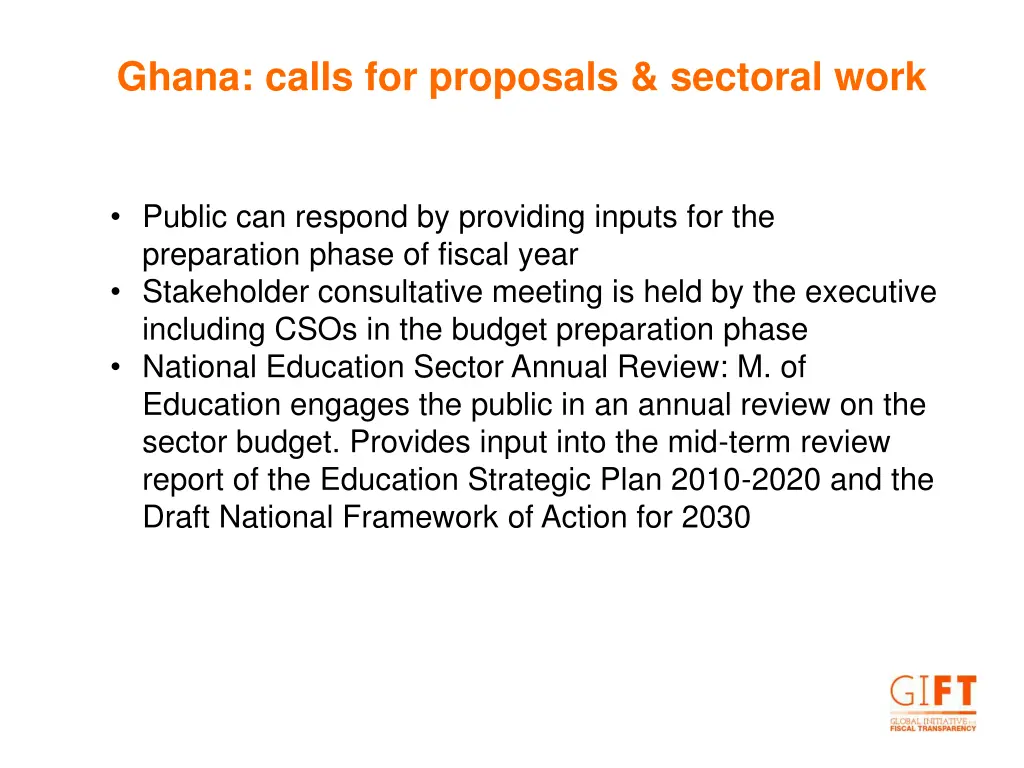 ghana calls for proposals sectoral work