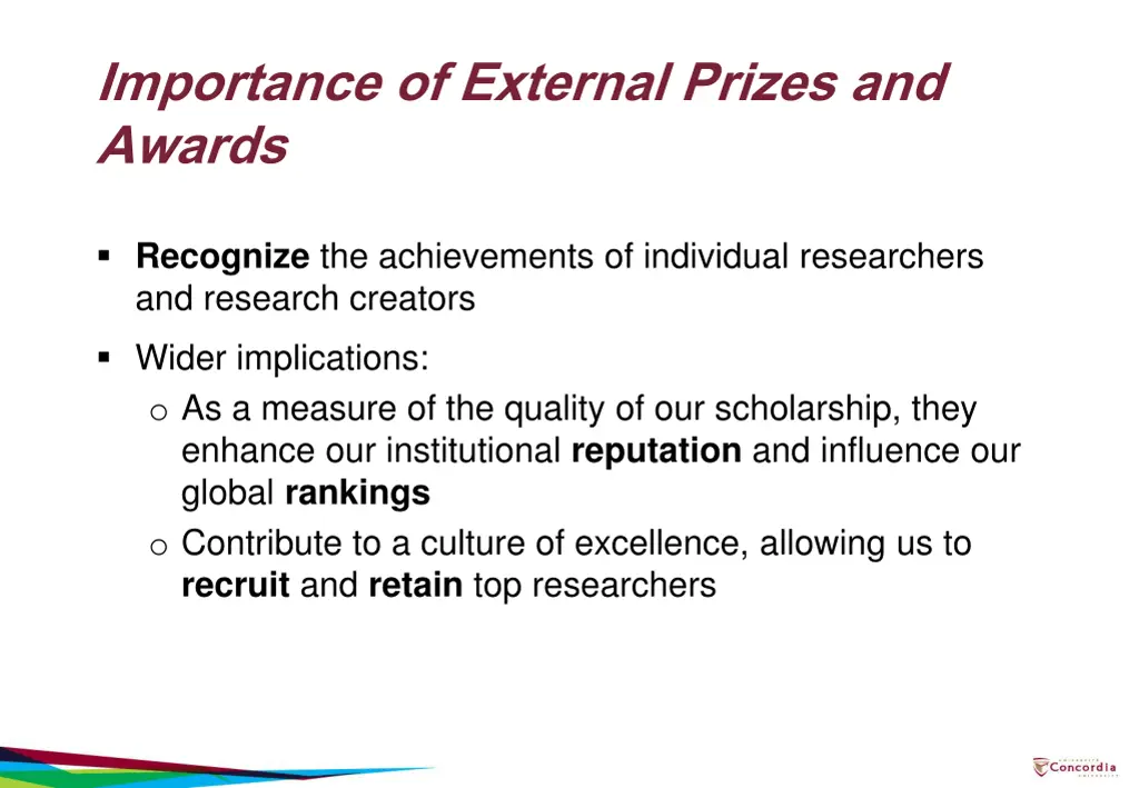 importance of external prizes and awards