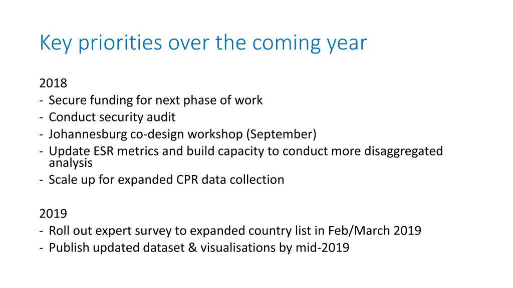 key priorities over the coming year