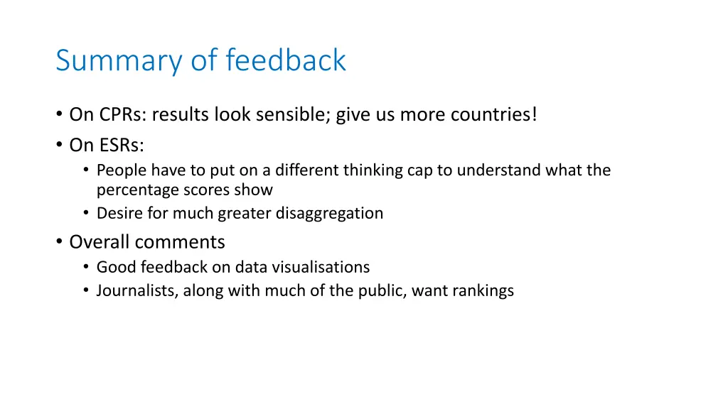 summary of feedback