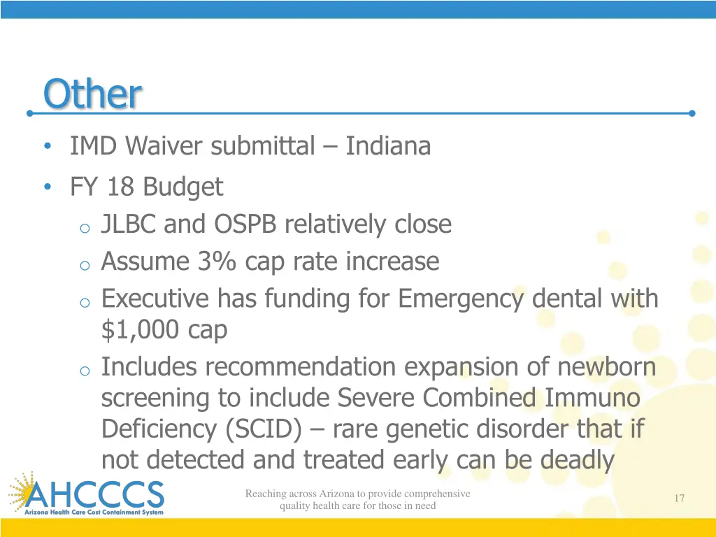 other imd waiver submittal indiana fy 18 budget