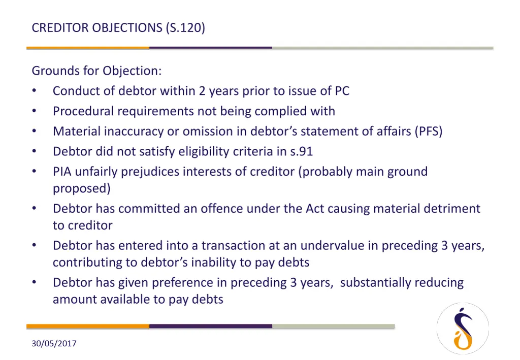 creditor objections s 120