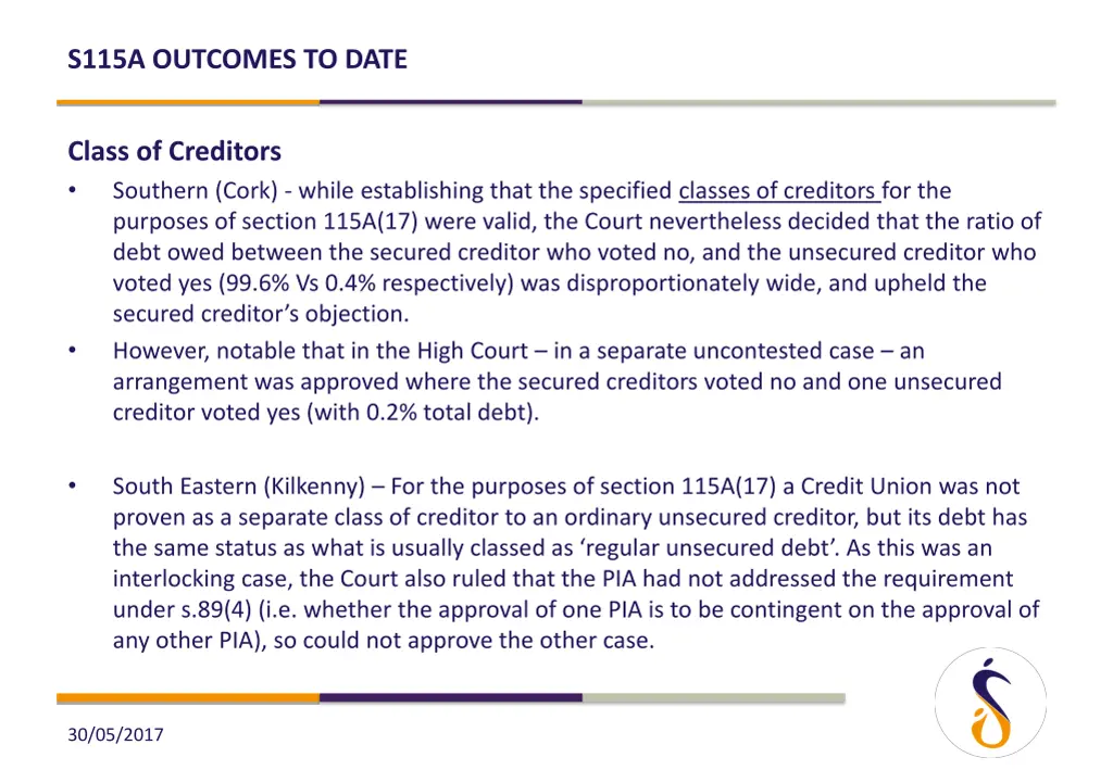 s115a outcomes to date