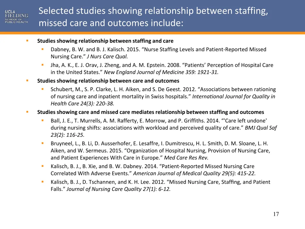 selected studies showing relationship between