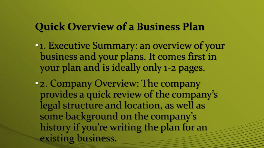 quick overview of a business plan