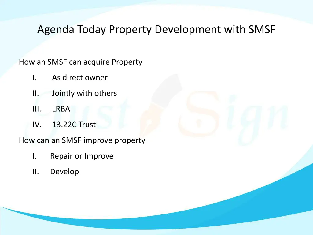 agenda today property development with smsf