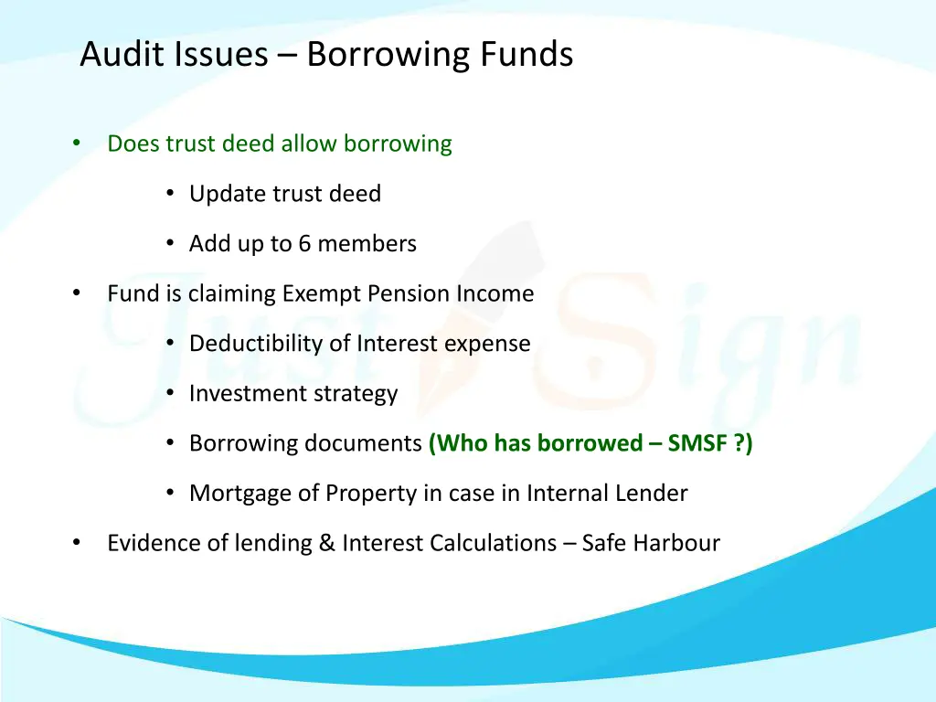 audit issues borrowing funds